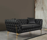 Aurora Contemporary Loveseat with Deep Button Tufting and Gold Stainless Steel Legs for Stylish Comfort