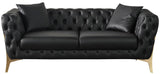Aurora Contemporary Loveseat with Deep Button Tufting and Gold Stainless Steel Legs for Stylish Comfort
