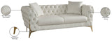 Aurora Contemporary Loveseat with Deep Button Tufting and Gold Stainless Steel Legs for Stylish Comfort