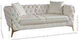 Aurora Contemporary Loveseat with Deep Button Tufting and Gold Stainless Steel Legs for Stylish Comfort