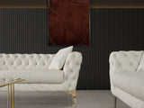 Aurora Contemporary Loveseat with Deep Button Tufting and Gold Stainless Steel Legs for Stylish Comfort