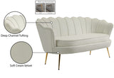 Gardenia Contemporary Loveseat with Deep Channel Tufting and Glam Gold Chrome Legs for Stylish Comfort