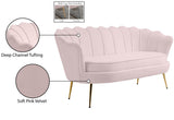 Gardenia Contemporary Loveseat with Deep Channel Tufting and Glam Gold Chrome Legs for Stylish Comfort