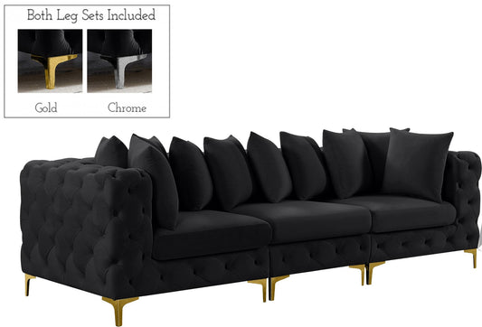 Tremblay Modular Sofa with Luxurious Velvet, Deep Button Tufting & Customizable Gold Chrome Legs
