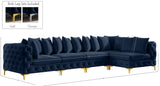Tremblay Velvet Modular Sectional Sofa with Deep Tufting & Gold Chrome Legs for Modern Living Spaces