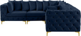 Tremblay Velvet Modular Sectional Sofa with Deep Tufting & Gold Chrome Legs for Modern Living Spaces
