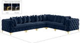 Tremblay Velvet Modular Sectional Sofa with Deep Tufting & Gold Chrome Legs for Modern Living Spaces