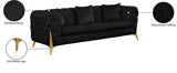 KingdomVelvet Chic Contemporary Sofa with Deep Button Tufting and Stylish Gold Metal Legs