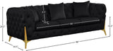 KingdomVelvet Chic Contemporary Sofa with Deep Button Tufting and Stylish Gold Metal Legs