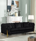 KingdomVelvet Chic Contemporary Sofa with Deep Button Tufting and Stylish Gold Metal Legs