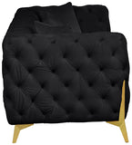 KingdomVelvet Chic Contemporary Sofa with Deep Button Tufting and Stylish Gold Metal Legs