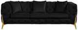 KingdomVelvet Chic Contemporary Sofa with Deep Button Tufting and Stylish Gold Metal Legs