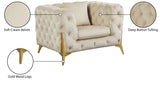 KingdomVelvet Chic Black Chair with Gold Metal Legs, Deep Button Tufting for Contemporary Style