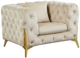 KingdomVelvet Chic Black Chair with Gold Metal Legs, Deep Button Tufting for Contemporary Style