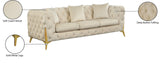 KingdomVelvet Chic Contemporary Sofa with Deep Button Tufting and Stylish Gold Metal Legs