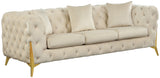 KingdomVelvet Chic Contemporary Sofa with Deep Button Tufting and Stylish Gold Metal Legs