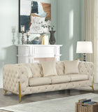 KingdomVelvet Chic Contemporary Sofa with Deep Button Tufting and Stylish Gold Metal Legs