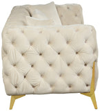 KingdomVelvet Chic Contemporary Sofa with Deep Button Tufting and Stylish Gold Metal Legs