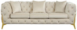 KingdomVelvet Chic Contemporary Sofa with Deep Button Tufting and Stylish Gold Metal Legs