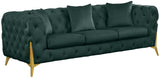 KingdomVelvet Chic Contemporary Sofa with Deep Button Tufting and Stylish Gold Metal Legs