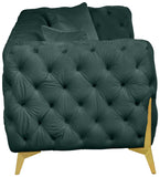 KingdomVelvet Chic Contemporary Sofa with Deep Button Tufting and Stylish Gold Metal Legs