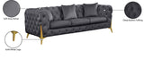 KingdomVelvet Chic Contemporary Sofa with Deep Button Tufting and Stylish Gold Metal Legs