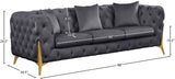 KingdomVelvet Chic Contemporary Sofa with Deep Button Tufting and Stylish Gold Metal Legs