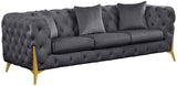 KingdomVelvet Chic Contemporary Sofa with Deep Button Tufting and Stylish Gold Metal Legs