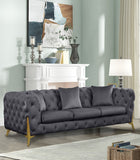 KingdomVelvet Chic Contemporary Sofa with Deep Button Tufting and Stylish Gold Metal Legs