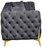 KingdomVelvet Chic Contemporary Sofa with Deep Button Tufting and Stylish Gold Metal Legs