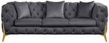 KingdomVelvet Chic Contemporary Sofa with Deep Button Tufting and Stylish Gold Metal Legs