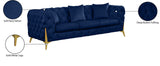 KingdomVelvet Chic Contemporary Sofa with Deep Button Tufting and Stylish Gold Metal Legs