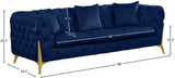 KingdomVelvet Chic Contemporary Sofa with Deep Button Tufting and Stylish Gold Metal Legs