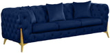 KingdomVelvet Chic Contemporary Sofa with Deep Button Tufting and Stylish Gold Metal Legs