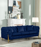 KingdomVelvet Chic Contemporary Sofa with Deep Button Tufting and Stylish Gold Metal Legs