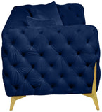 KingdomVelvet Chic Contemporary Sofa with Deep Button Tufting and Stylish Gold Metal Legs