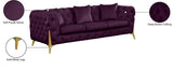 KingdomVelvet Chic Contemporary Sofa with Deep Button Tufting and Stylish Gold Metal Legs