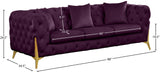 KingdomVelvet Chic Contemporary Sofa with Deep Button Tufting and Stylish Gold Metal Legs