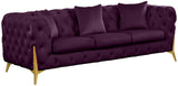 KingdomVelvet Chic Contemporary Sofa with Deep Button Tufting and Stylish Gold Metal Legs