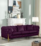 KingdomVelvet Chic Contemporary Sofa with Deep Button Tufting and Stylish Gold Metal Legs