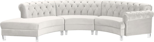 Anabella Contemporary 3pc Sectional with Deep Tufting and Chrome Nailheads for Elegant Living Spaces