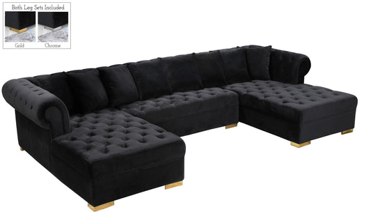 Presley Contemporary 3pc. Sectional with Deep Tufting & Gold Chrome Legs for Luxurious Comfort