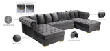 Presley Contemporary 3pc. Sectional with Deep Tufting & Gold Chrome Legs for Luxurious Comfort