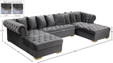 Presley Contemporary 3pc. Sectional with Deep Tufting & Gold Chrome Legs for Luxurious Comfort