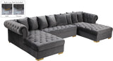 Presley Contemporary 3pc. Sectional with Deep Tufting & Gold Chrome Legs for Luxurious Comfort