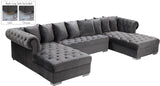 Presley Contemporary 3pc. Sectional with Deep Tufting & Gold Chrome Legs for Luxurious Comfort