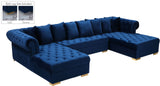 Presley Contemporary 3pc. Sectional with Deep Tufting & Gold Chrome Legs for Luxurious Comfort
