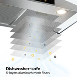 CIARRA 30 Inch Glass Smart Wall Mount Canopy Range Hood with Alexa and Google Home Voice Control CAS75502W-OW