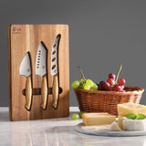 3-Piece Olive Wood Cheese Knife Set with Acacia Cheese Board, 1027327