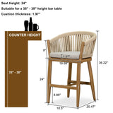 PURPLE LEAF Counter Stools Bar Stools Rattan Bar Stools Wicker Bar Chairs Woven Aluminum Barstools with Back and Cushions